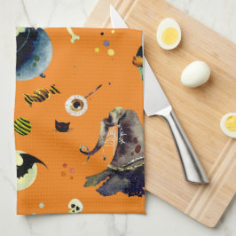 Paño De Cocina Elementos de Halloween sobre Naranja