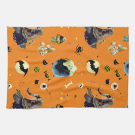 Paño De Cocina Elementos de Halloween sobre Naranja