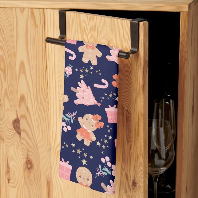 Paño De Cocina Elementos de navidades sobre azul marino (Pliegue de tercios)