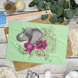 Paño De Cocina Elephant Henna Lotus Flowers