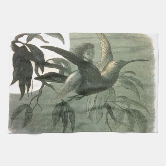 Paño De Cocina Elf Fairies Elves Moon Night Scene Bird Flying (Horizontal)