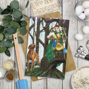 Paño De Cocina Elfa arquera de fantasía perro Vizsla Bosque Encan