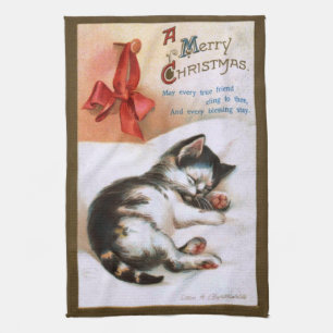 Paño De Cocina Ellen H. Clapsaddle: Gatito del navidad