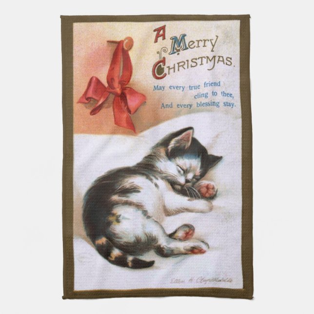 Paño De Cocina Ellen H. Clapsaddle: Gatito del navidad (Vertical)