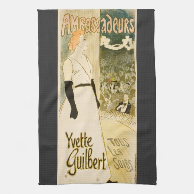 Paño De Cocina Embajadores Yvette Guilbert por Theophile Steinlen (Vertical)