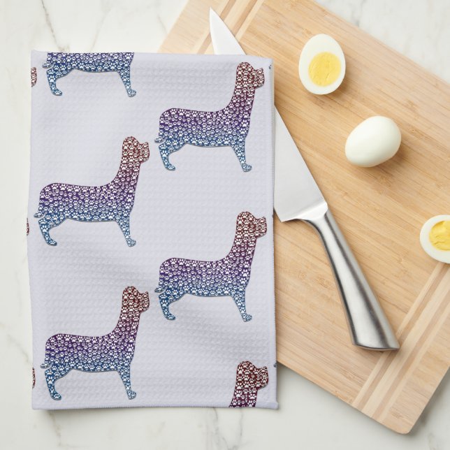 Paño De Cocina Embossed Indigo Gradient Paw Print Dog Outline (Doblado Cuarto)