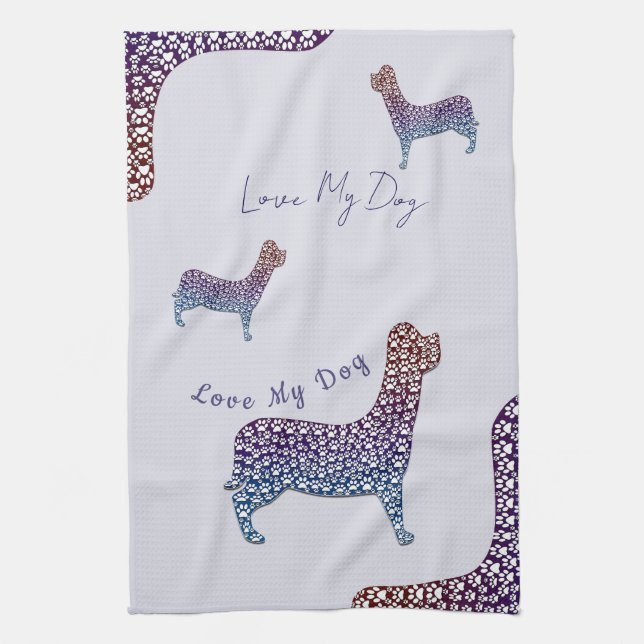 Paño De Cocina Embossed Indigo Gradient Paw Print Dog Outline (Vertical)