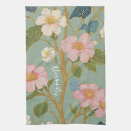 Paño De Cocina En flor de flores: Rama Pastel con flores rosas