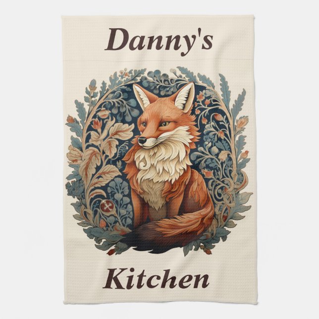 Paño De Cocina Encantador Fox de Woodland con nombre personalizad (Vertical)