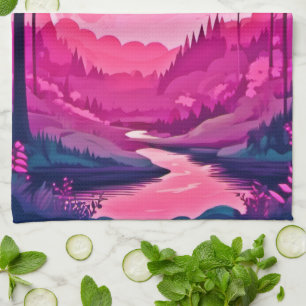 Paño De Cocina Encantadora Luna Rosa: Arte de Dibujos Animados