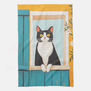 Paño De Cocina Encantando al gato en la ventana