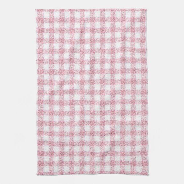 Paño De Cocina Encanto de Gingham Rosa y Blanco aterciopelado (Vertical)