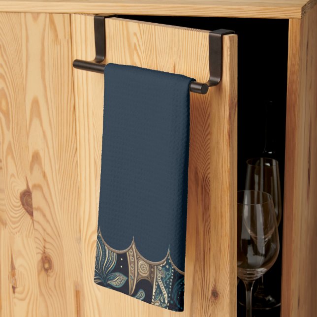 Paño De Cocina Énfasis azul oscuro paisley estampado (Pliegue de tercios)