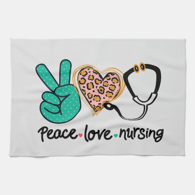 Paño De Cocina Enfermería de amor por la paz (Horizontal)