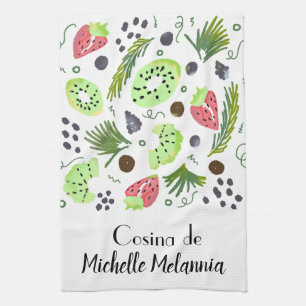 Paño De Cocina Ensalada De Frutas Kiwi Sandía Ilustración De Vege