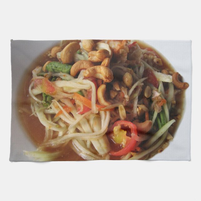 Paño De Cocina Ensalada de Papaya picante Ayutthaya [Som Tam] con (Horizontal)