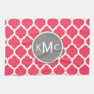 Paño De Cocina Entramado marroquí monogramado en gris rosa brilla