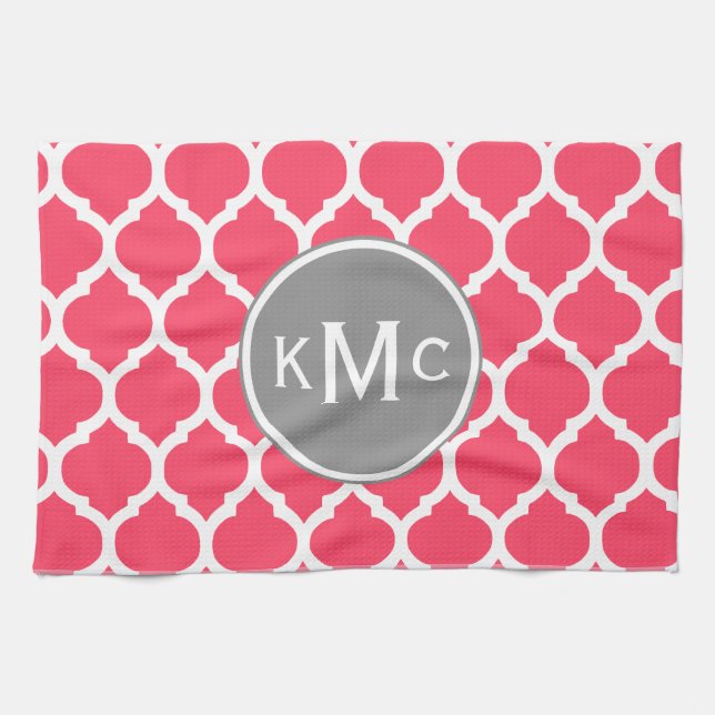 Paño De Cocina Entramado marroquí monogramado en gris rosa brilla (Horizontal)