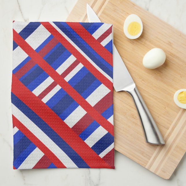 Paño De Cocina Envasado en diagonal roja, blanca y azul (Doblado Cuarto)