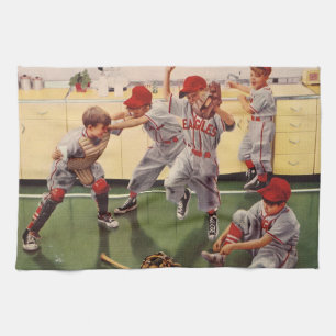Paño De Cocina Equipo de béisbol deportivo vintage, niños jugando