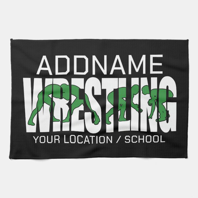 Paño De Cocina Equipo de Lucha ADD TEXTO Escuela Varsity Wrestler (Horizontal)