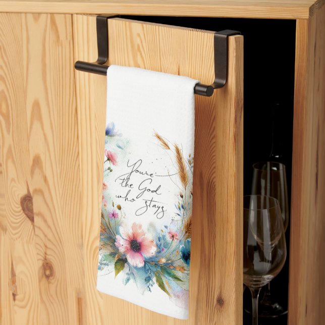 Paño De Cocina Eres el Dios que se queda, acuarela floral (Pliegue de tercios)