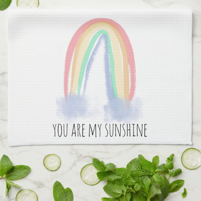 Paño De Cocina Eres mi arcoiris pintado con una acuarela brillant (Doblado)