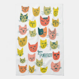 Paño De Cocina ¡Eres Purrfect! Coloridos Gatos Cute Azul