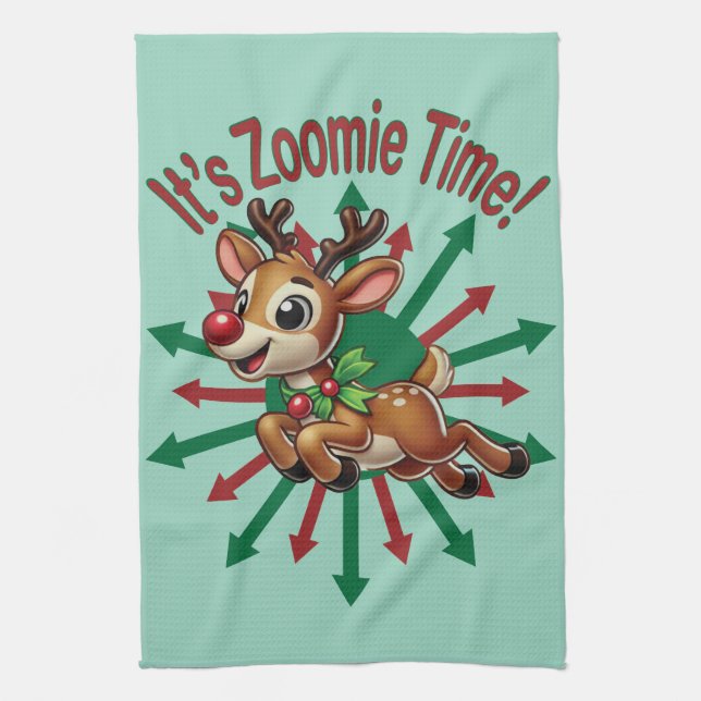 Paño De Cocina ¡Es hora de Zoomie! Navidades renos (Vertical)