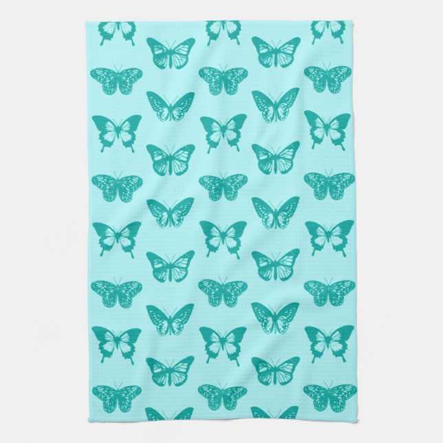 Paño De Cocina Esbozo de mariposa, Aqua y Turquesa (Vertical)