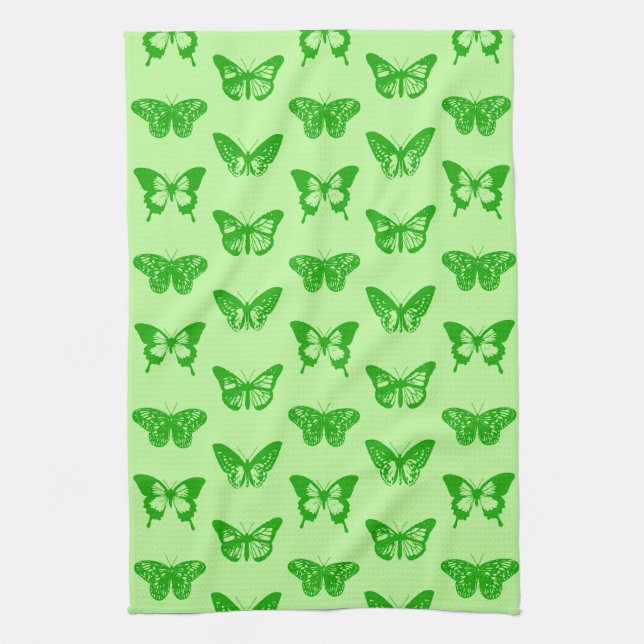 Paño De Cocina Esbozo de mariposa, verde limón y esmeralda (Vertical)