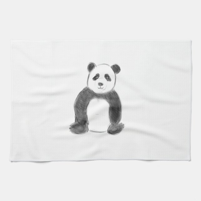 Paño De Cocina Esbozo de panda blanco y negro (Horizontal)