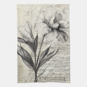 Paño De Cocina Esbozo floral rústico con caligrafía - edad (3)