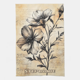 Paño De Cocina Esbozo floral rústico con caligrafía - edad (6)