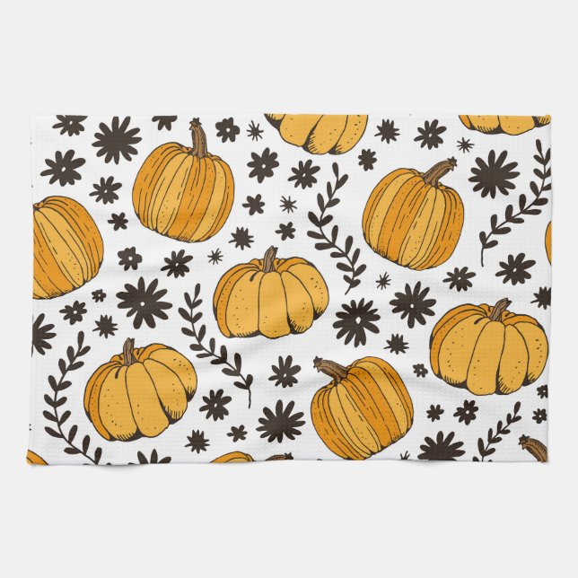 Paño De Cocina Esbozos de calabaza: patrón sin costuras dibujado  (Horizontal)