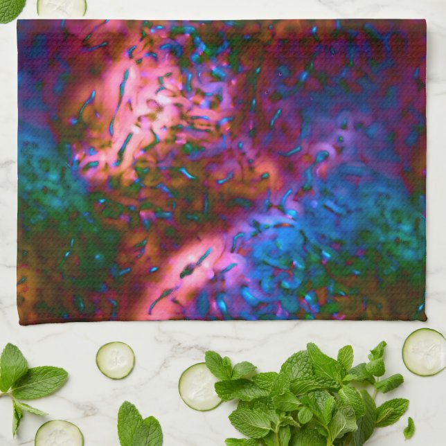 Paño De Cocina Escala cromada azul brillante sobre el salmón (Doblado)