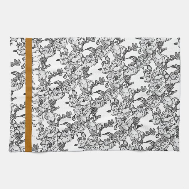 Paño De Cocina Escala gris de rama Rosa personalizada (Horizontal)