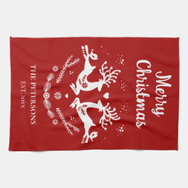 Paño De Cocina Escándalo festivo lindo Navidad blanco rojo venado