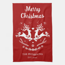Paño De Cocina Escándalo festivo lindo Navidad blanco rojo venado