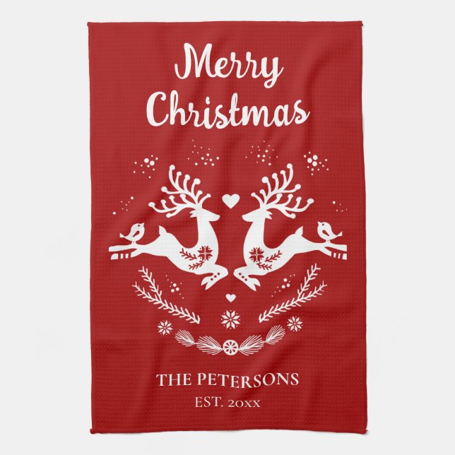 Paño De Cocina Escándalo festivo lindo Navidad blanco rojo venado (Vertical)