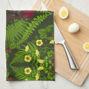 Paño De Cocina Escarabajo y helechos, hojas verdes