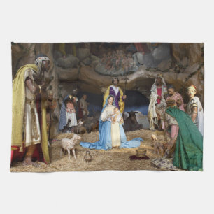 Paño De Cocina Escena antigua de la natividad del navidad