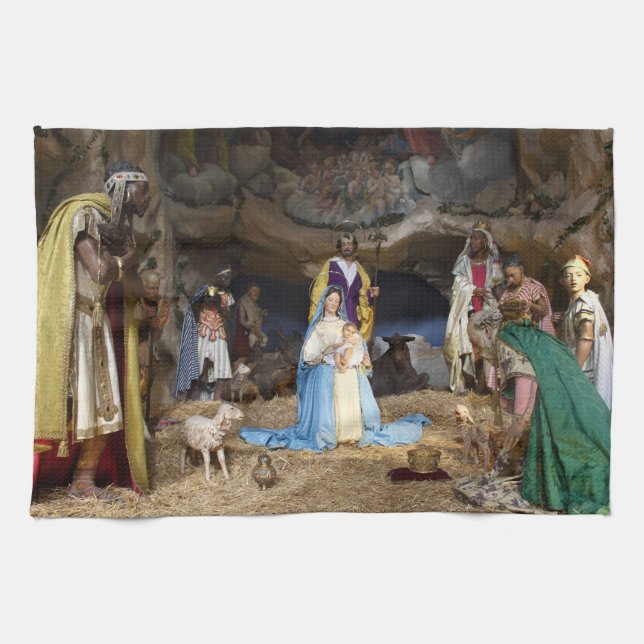 Paño De Cocina Escena antigua de la natividad del navidad (Horizontal)