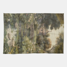 Paño De Cocina Escena botánica de cisnes en un jardín inglés