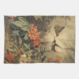Paño De Cocina Escena botánica vintage de humingaves y flores