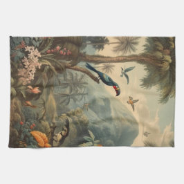 Paño De Cocina Escena botánica vintage de los tucanes y las flore