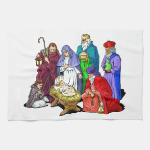 Paño De Cocina Escena colorida de la natividad del navidad