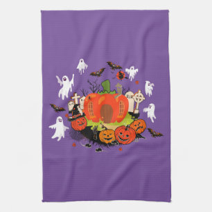 Paño De Cocina Escena de cementerio de la calabaza de Halloween e