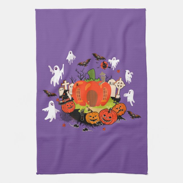 Paño De Cocina Escena de cementerio de la calabaza de Halloween e (Vertical)