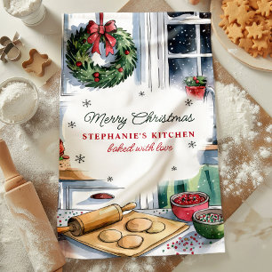 Paño De Cocina Escena de cocina de Navidad personalizada para hor